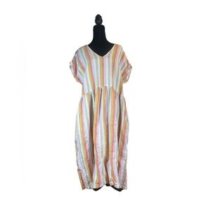 Lou & Grey for LOFT 100% Linen Pastel Striped Midi Dress Size L